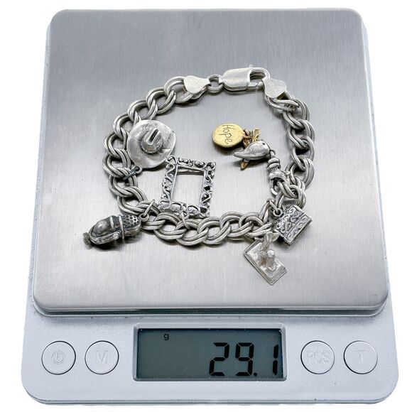 Vintage Sterling Silver 925 Charm Bracelet with 6 Unique Charms 7" - Picture 6 of 6